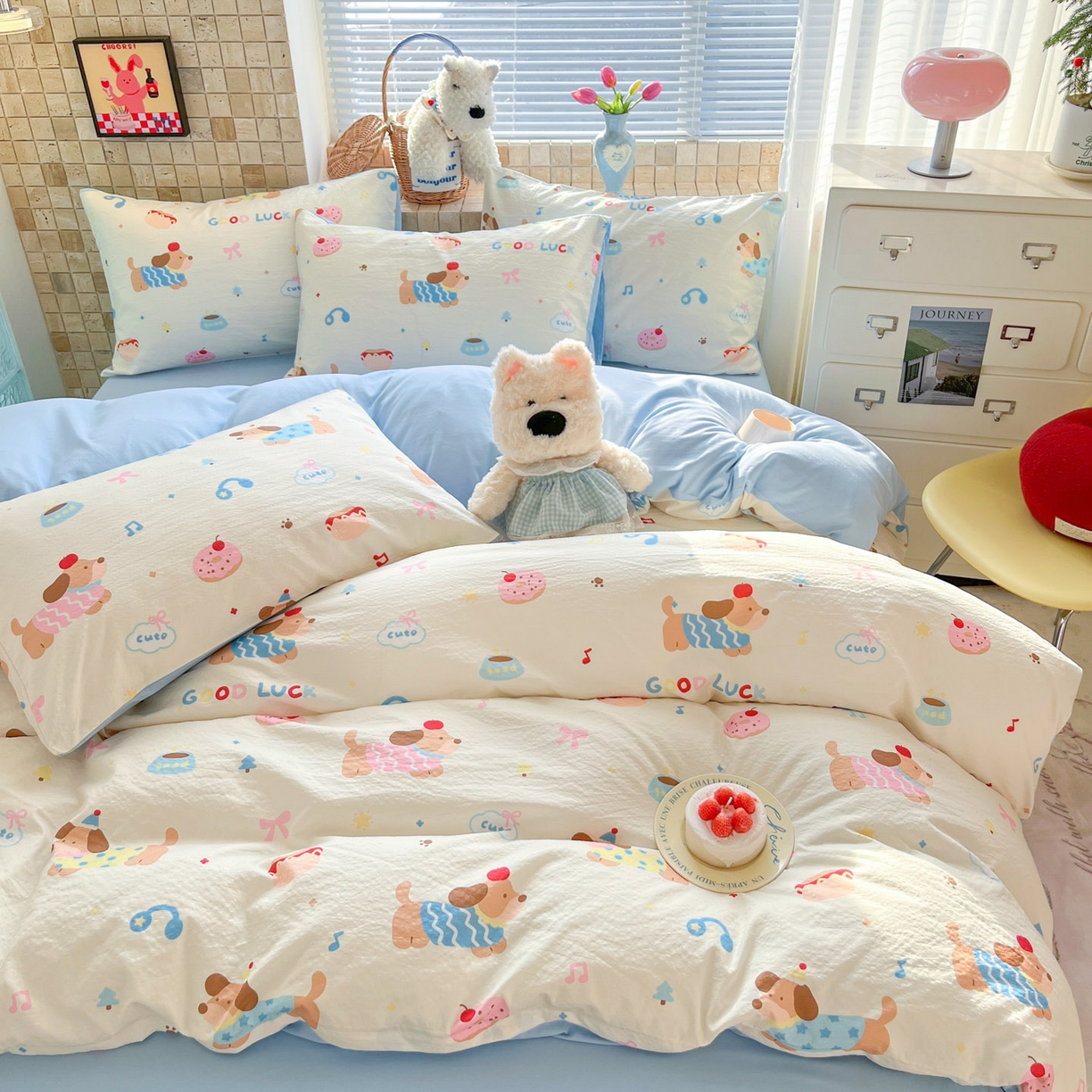 91家纺网 家纺一手货源 找家纺 川悦生活 2026新款云感双层纱木棉四件套 腊肠庄园