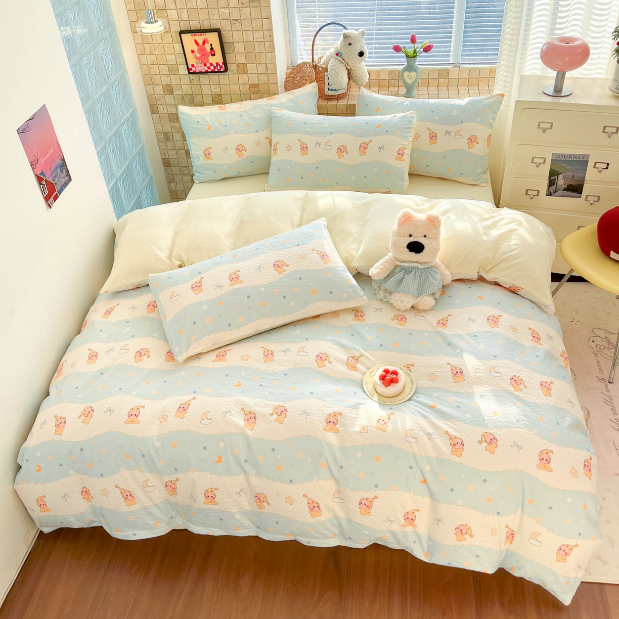 91家纺网 家纺一手货源 找家纺 川悦生活 2026新款云感双层纱木棉四件套 数星星