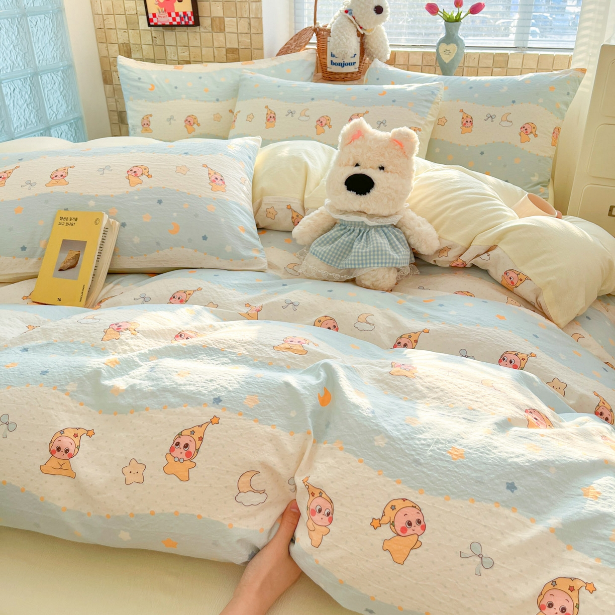 91家纺网 家纺一手货源 找家纺 川悦生活 2026新款云感双层纱木棉四件套 数星星