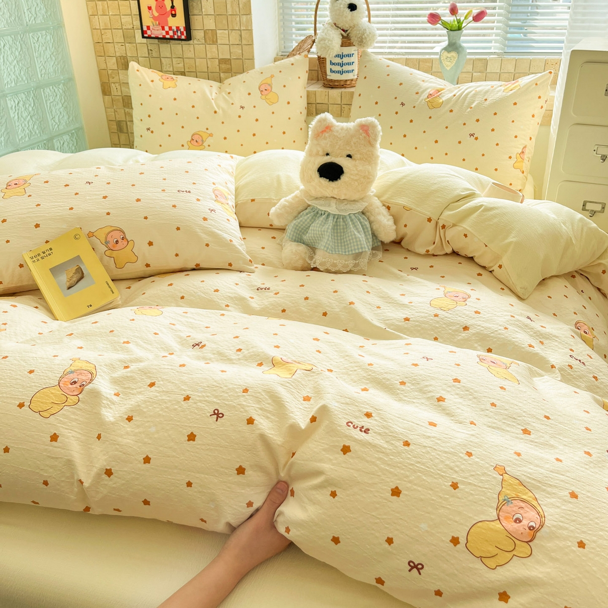 91家纺网 家纺一手货源 找家纺 川悦生活 2026新款云感双层纱木棉四件套 恰星星