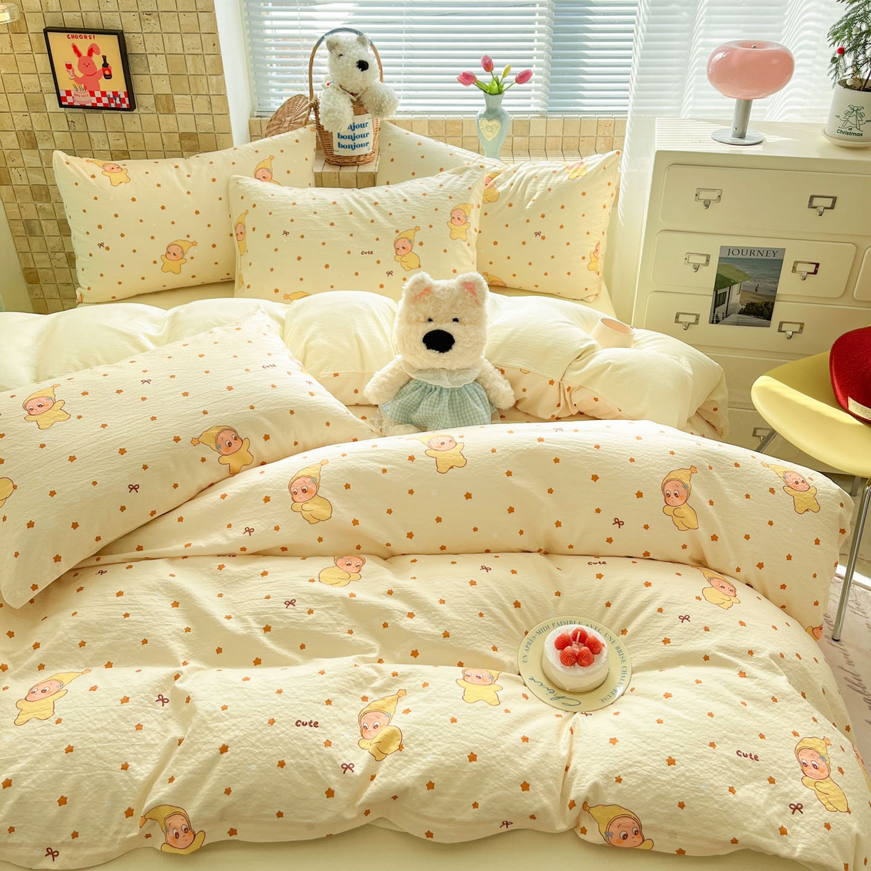 91家纺网 家纺一手货源 找家纺 川悦生活 2026新款云感双层纱木棉四件套 恰星星