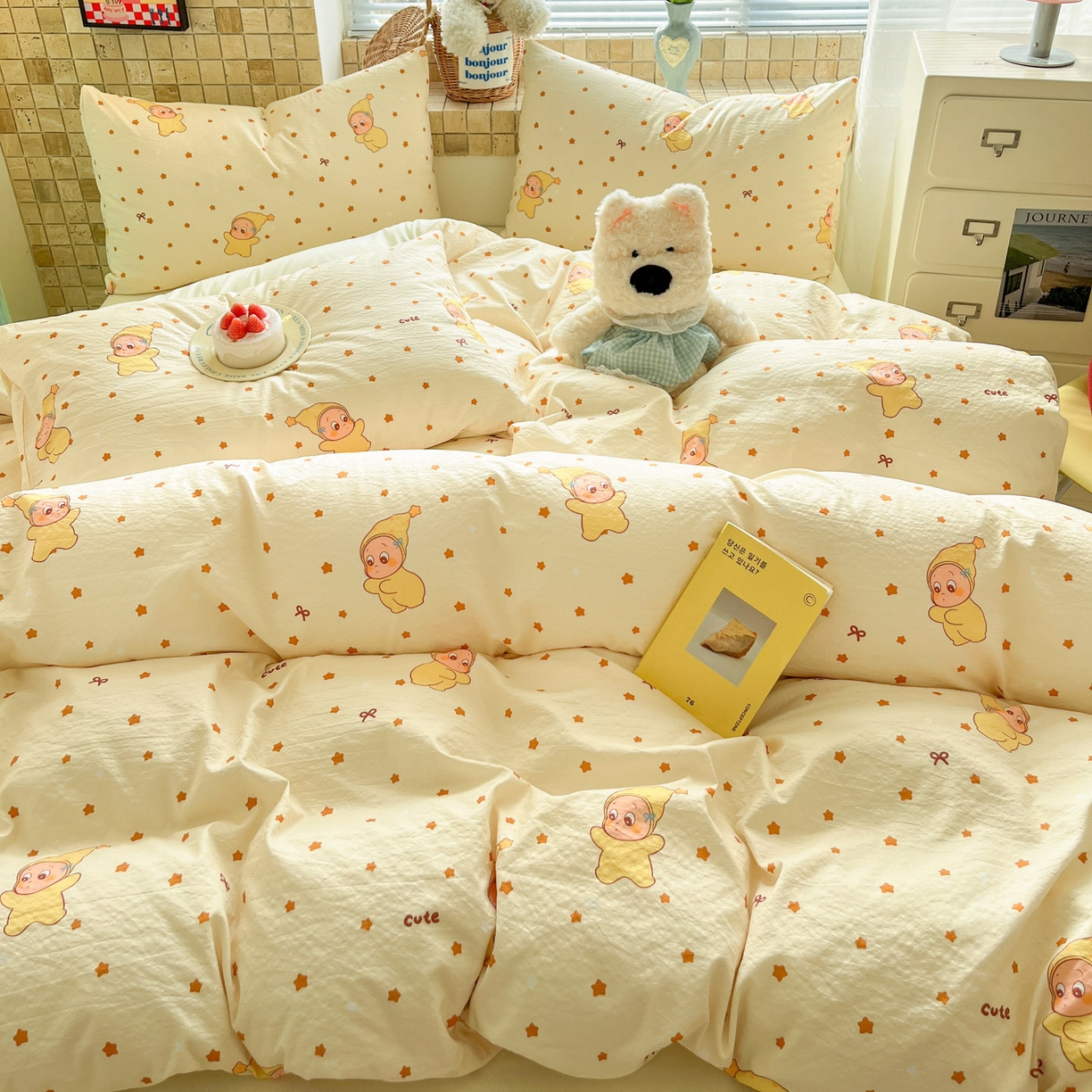 91家纺网 家纺一手货源 找家纺 川悦生活 2026新款云感双层纱木棉四件套 恰星星