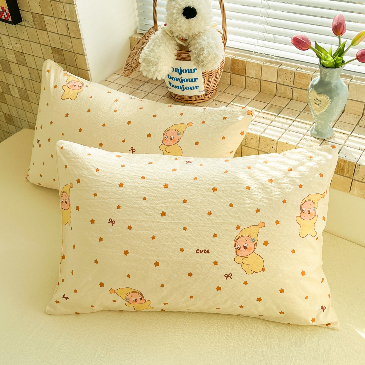 91家纺网 家纺一手货源 找家纺 川悦生活 2026新款云感双层纱木棉四件套 恰星星