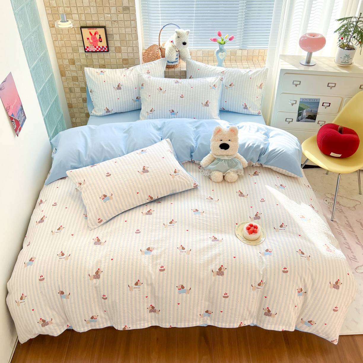 91家纺网 家纺一手货源 找家纺 川悦生活 2026新款云感双层纱木棉四件套 腊肠甜心