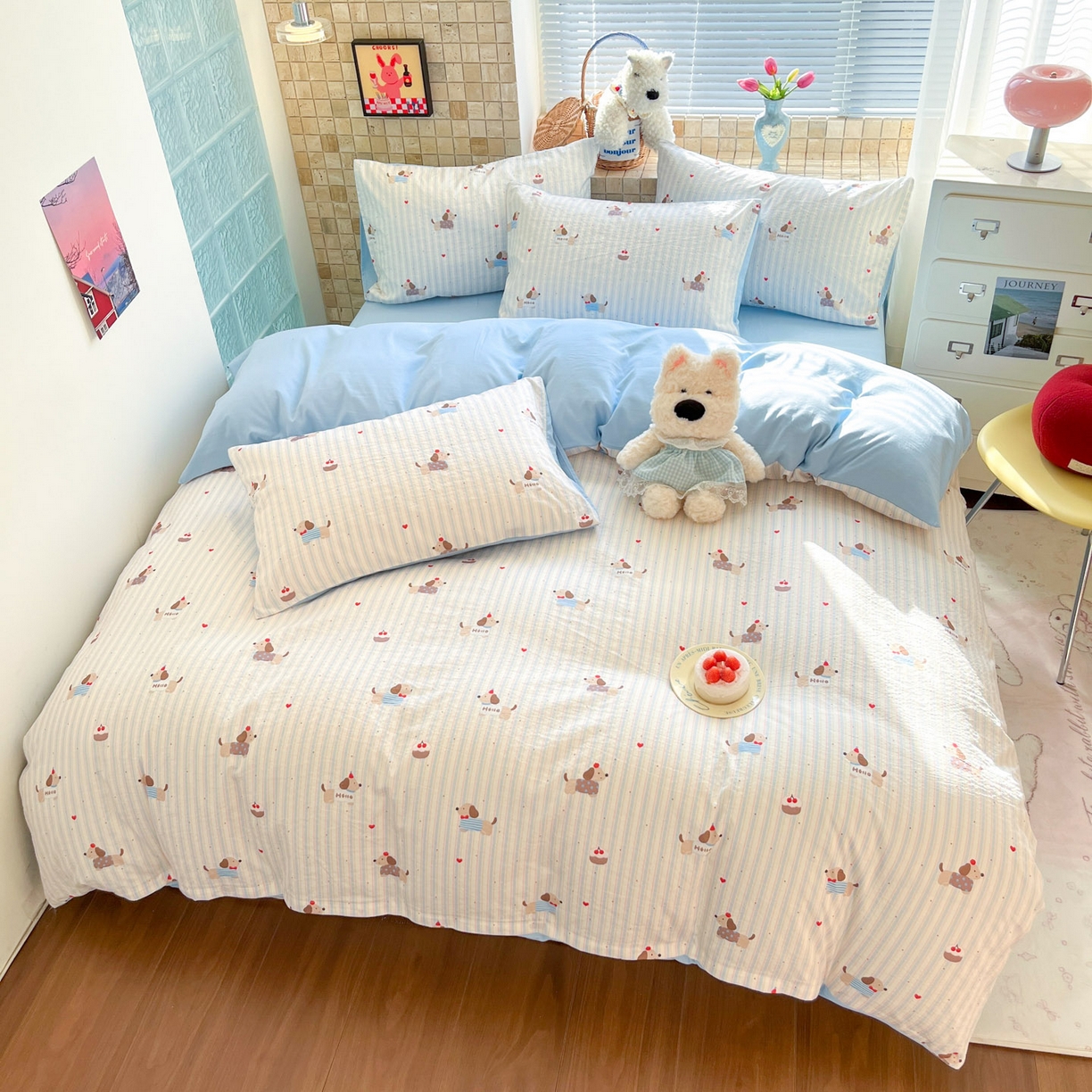 91家纺网 家纺一手货源 找家纺 川悦生活 2026新款云感双层纱木棉四件套 腊肠甜心