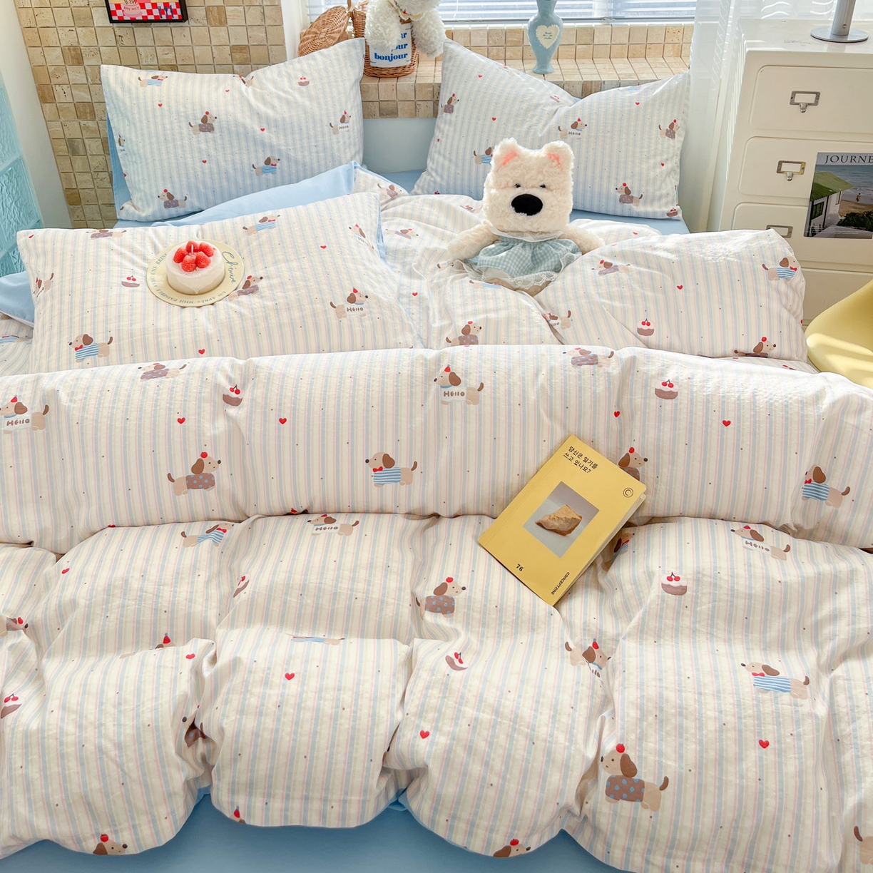 91家纺网 家纺一手货源 找家纺 川悦生活 2026新款云感双层纱木棉四件套 腊肠甜心