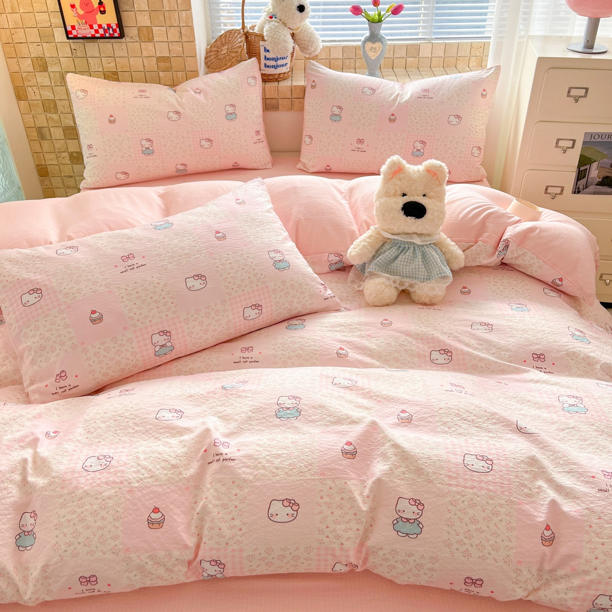 91家纺网 家纺一手货源 找家纺 川悦生活 2026新款云感双层纱木棉四件套 奶油糕糕喵