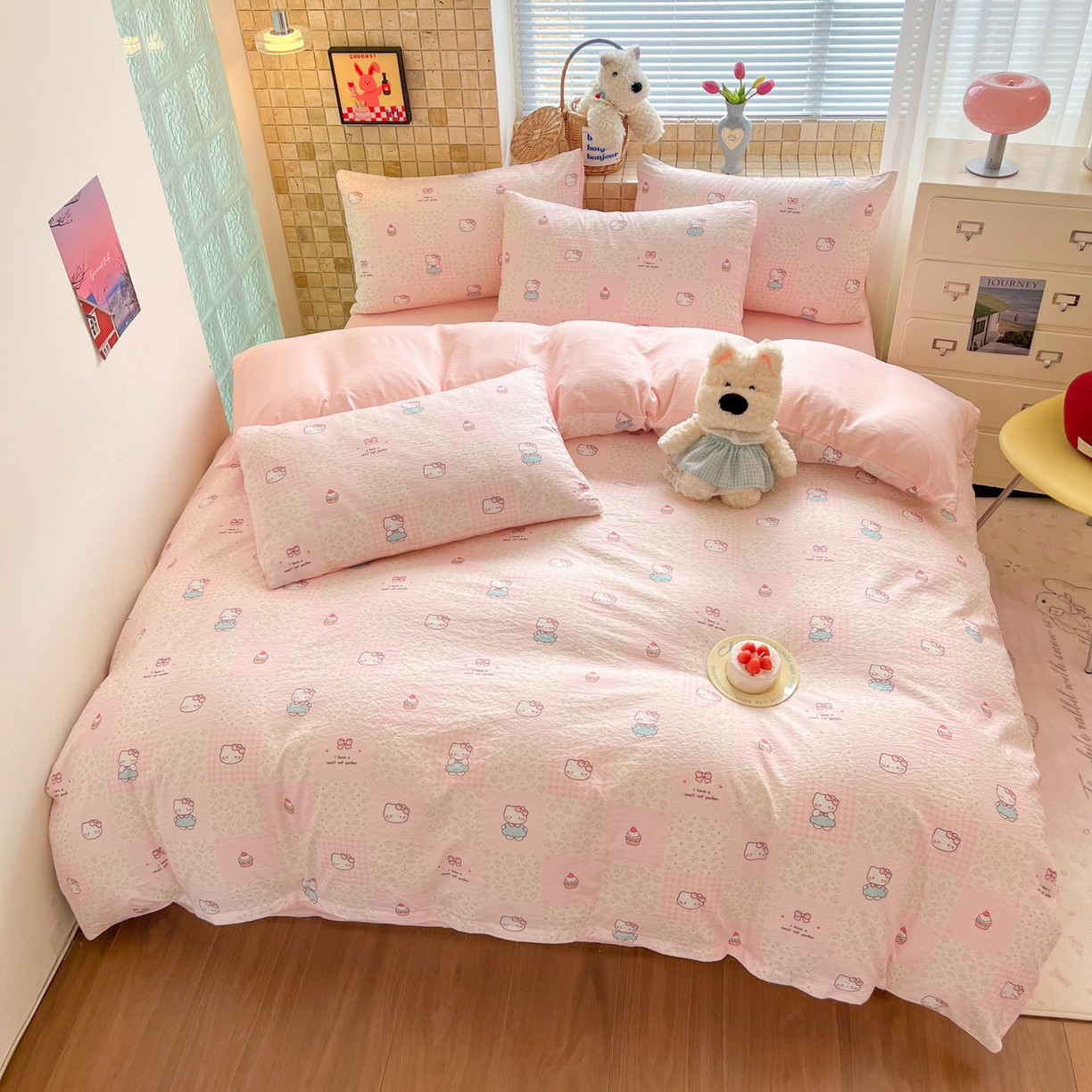 91家纺网 家纺一手货源 找家纺 川悦生活 2026新款云感双层纱木棉四件套 奶油糕糕喵