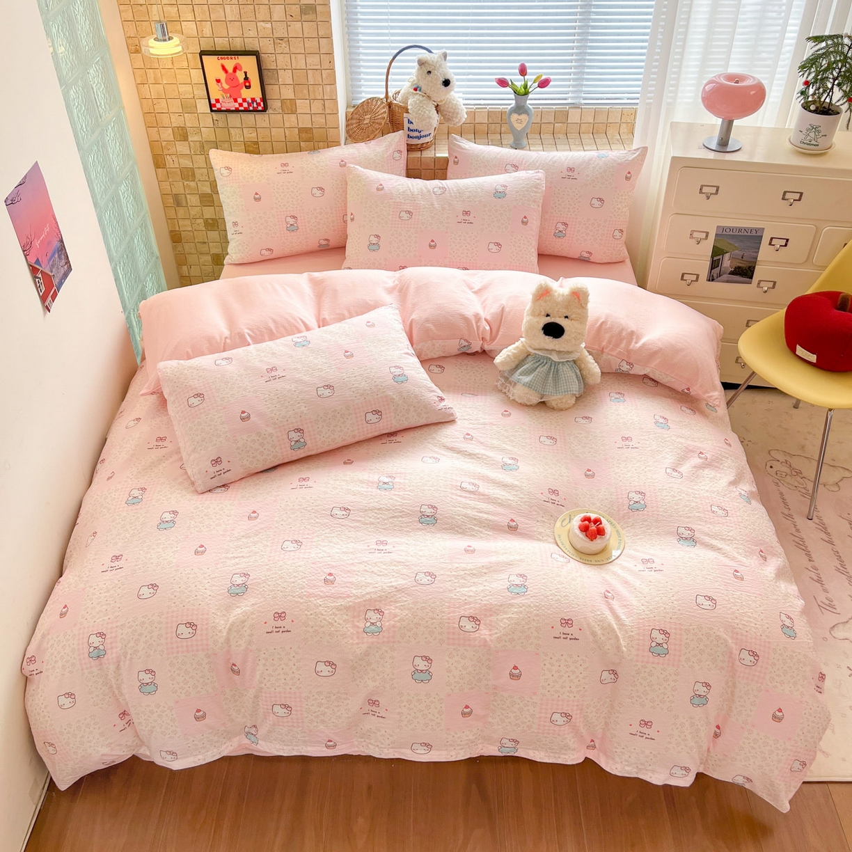 91家纺网 家纺一手货源 找家纺 川悦生活 2026新款云感双层纱木棉四件套 奶油糕糕喵