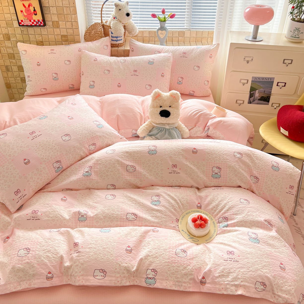 91家纺网 家纺一手货源 找家纺 川悦生活 2026新款云感双层纱木棉四件套 奶油糕糕喵