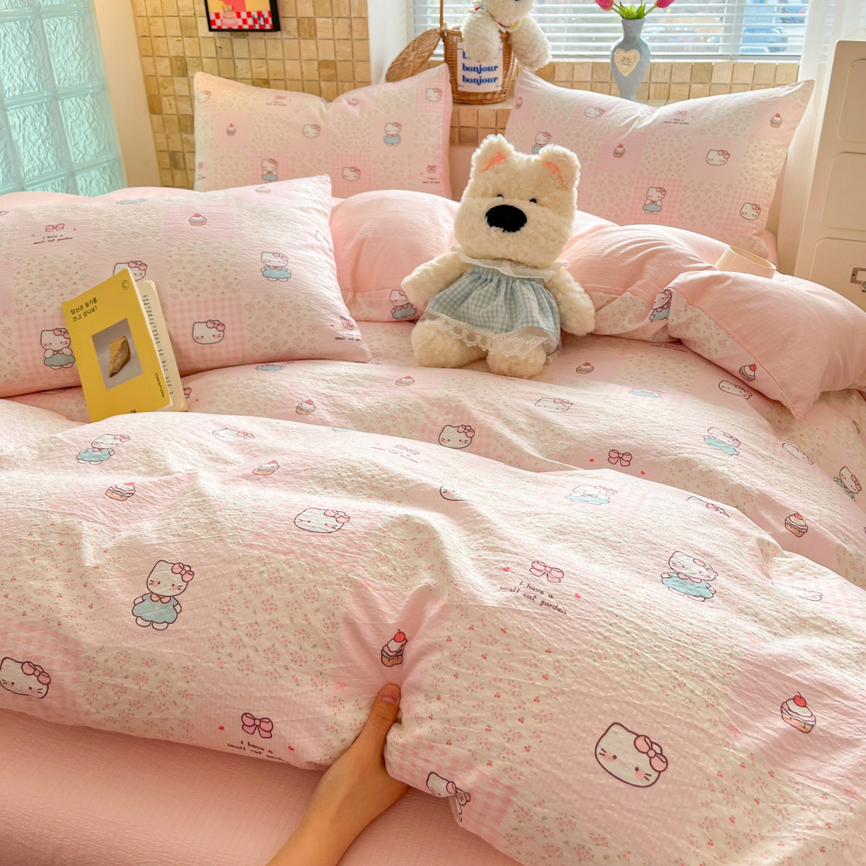 91家纺网 家纺一手货源 找家纺 川悦生活 2026新款云感双层纱木棉四件套 奶油糕糕喵