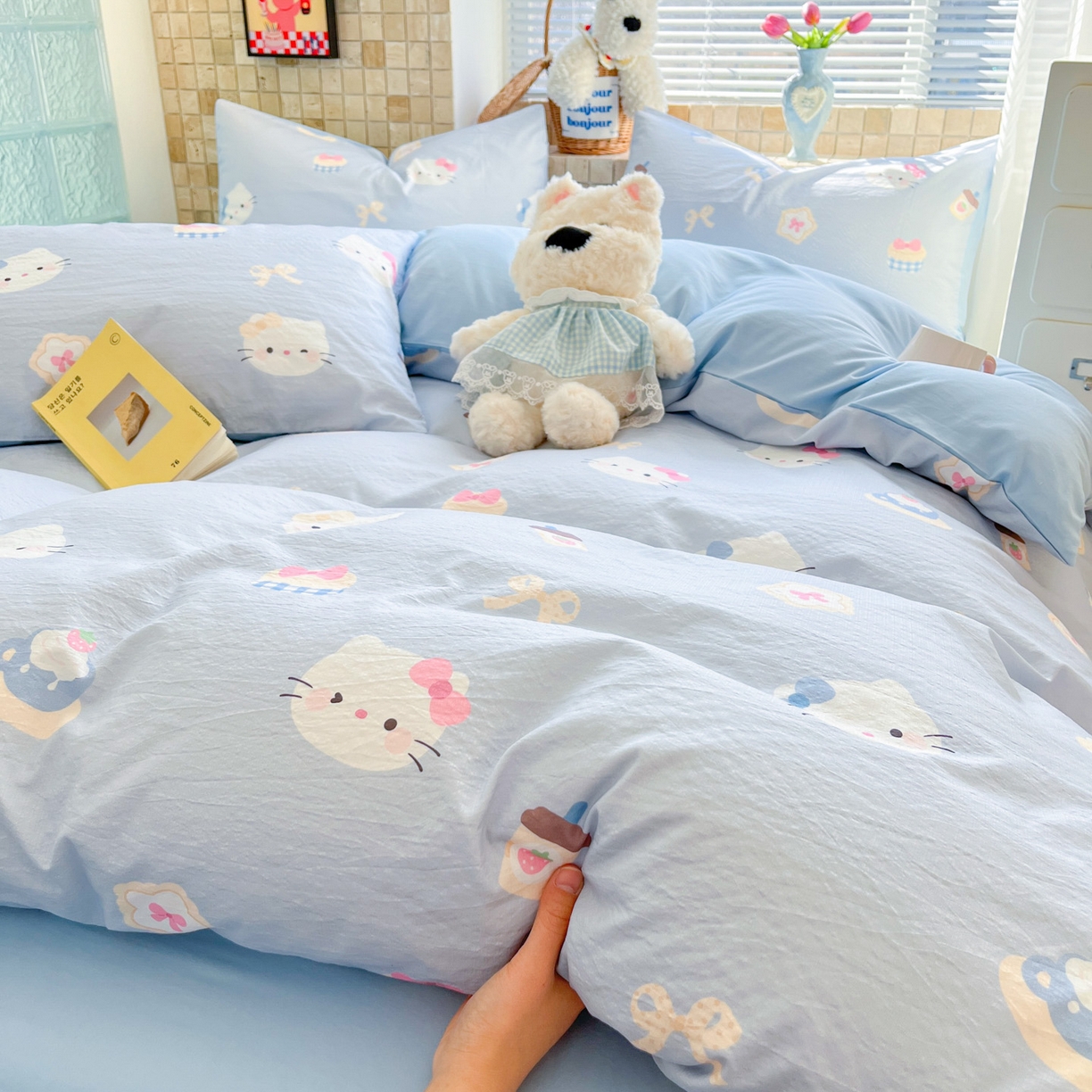 91家纺网 家纺一手货源 找家纺 川悦生活 2026新款云感双层纱木棉四件套 汽水小咪