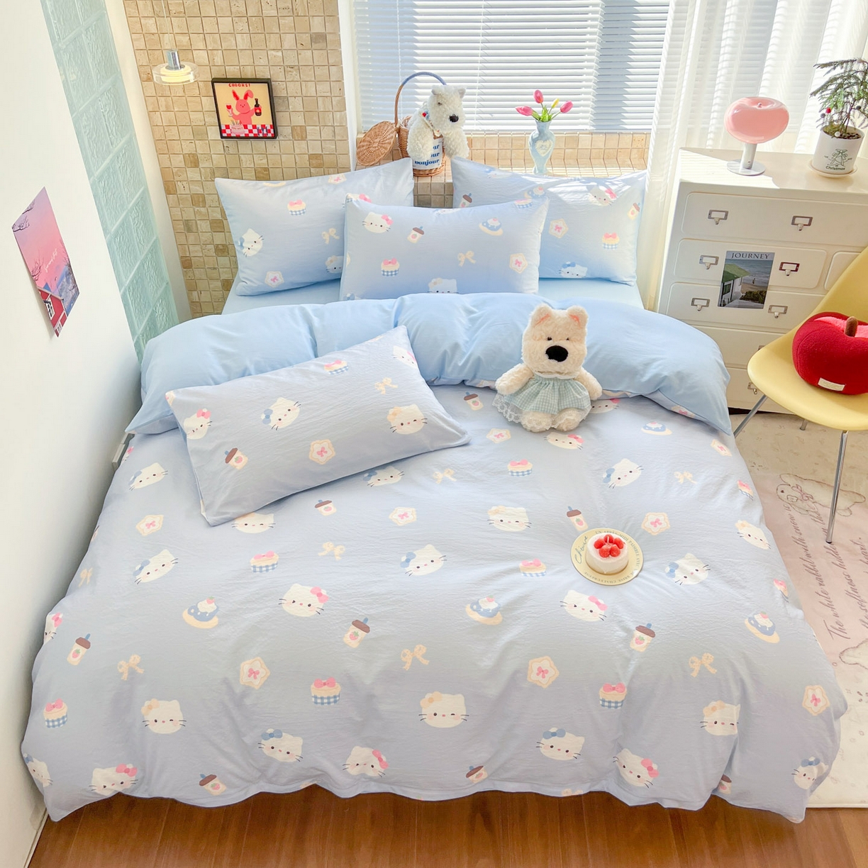 91家纺网 家纺一手货源 找家纺 川悦生活 2026新款云感双层纱木棉四件套 汽水小咪