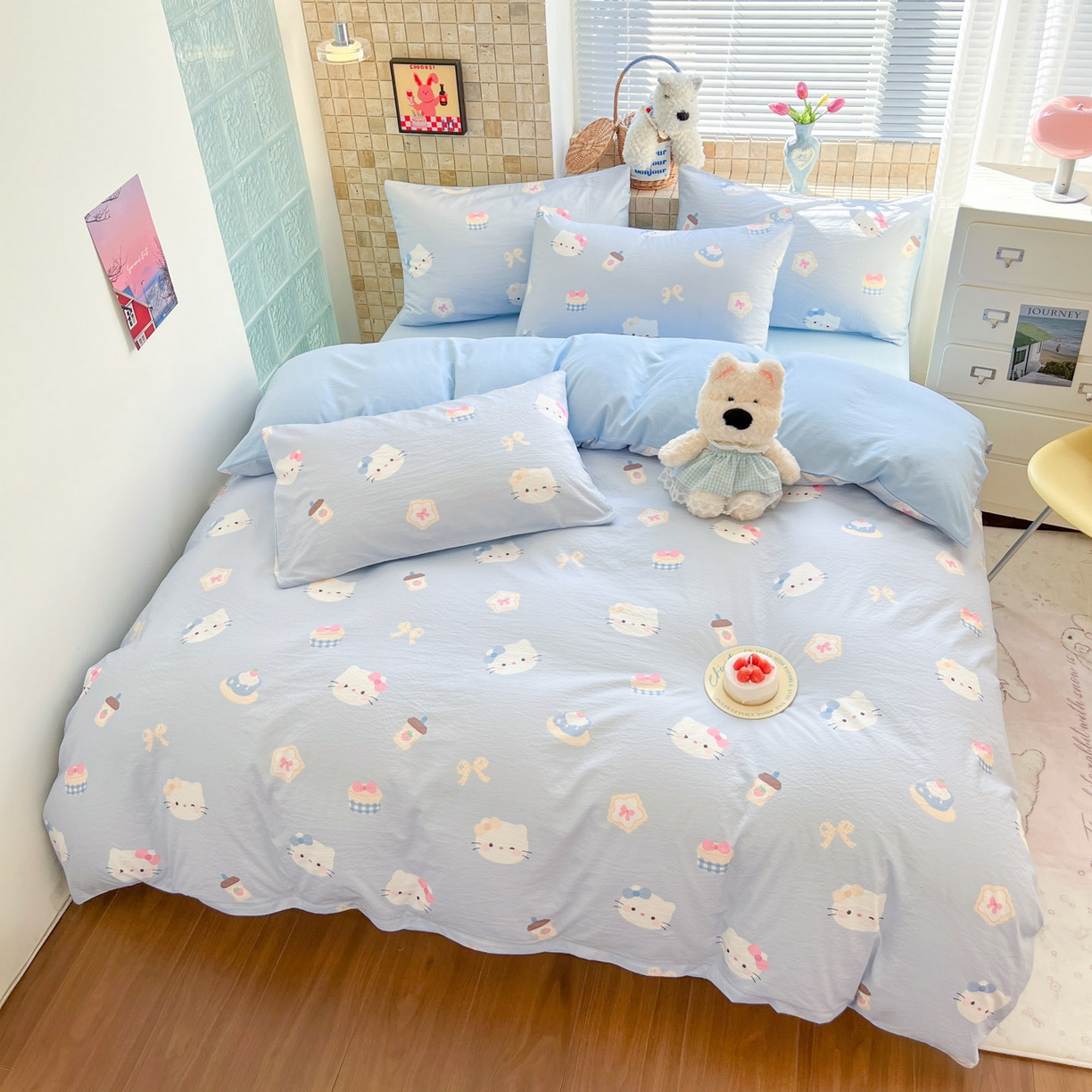 91家纺网 家纺一手货源 找家纺 川悦生活 2026新款云感双层纱木棉四件套 汽水小咪