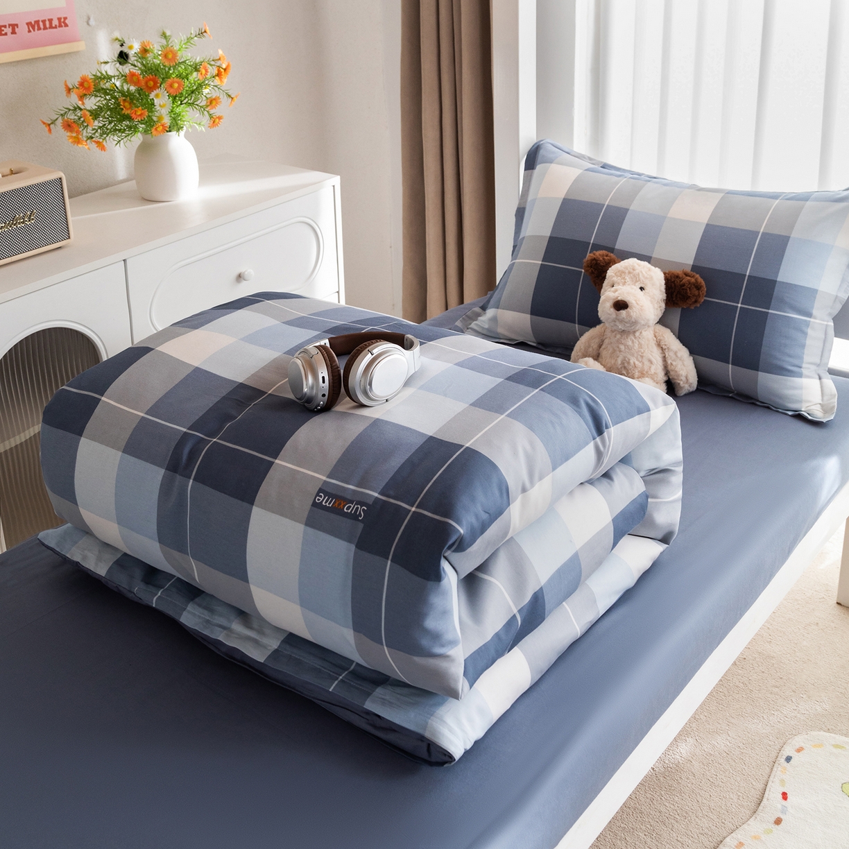 91家纺网 家纺一手货源 找家纺 （总）梦纤绒 2026春夏新款全棉纯棉印花学生宿舍三件套