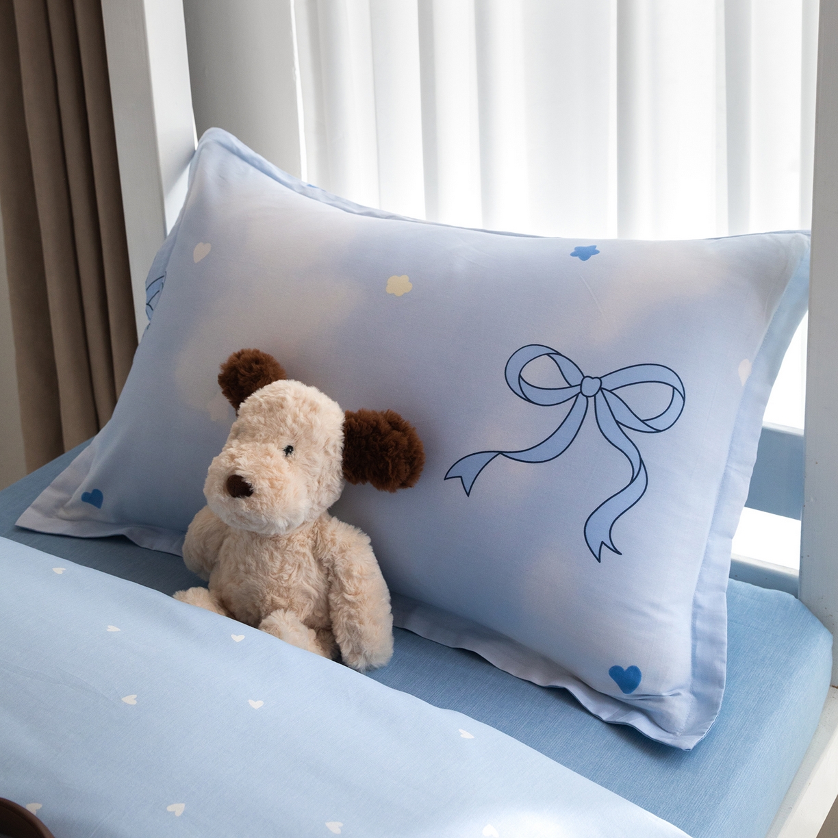 91家纺网 家纺一手货源 找家纺 梦纤绒 2026春夏新款全棉纯棉印花学生宿舍三件套 云朵蓝结