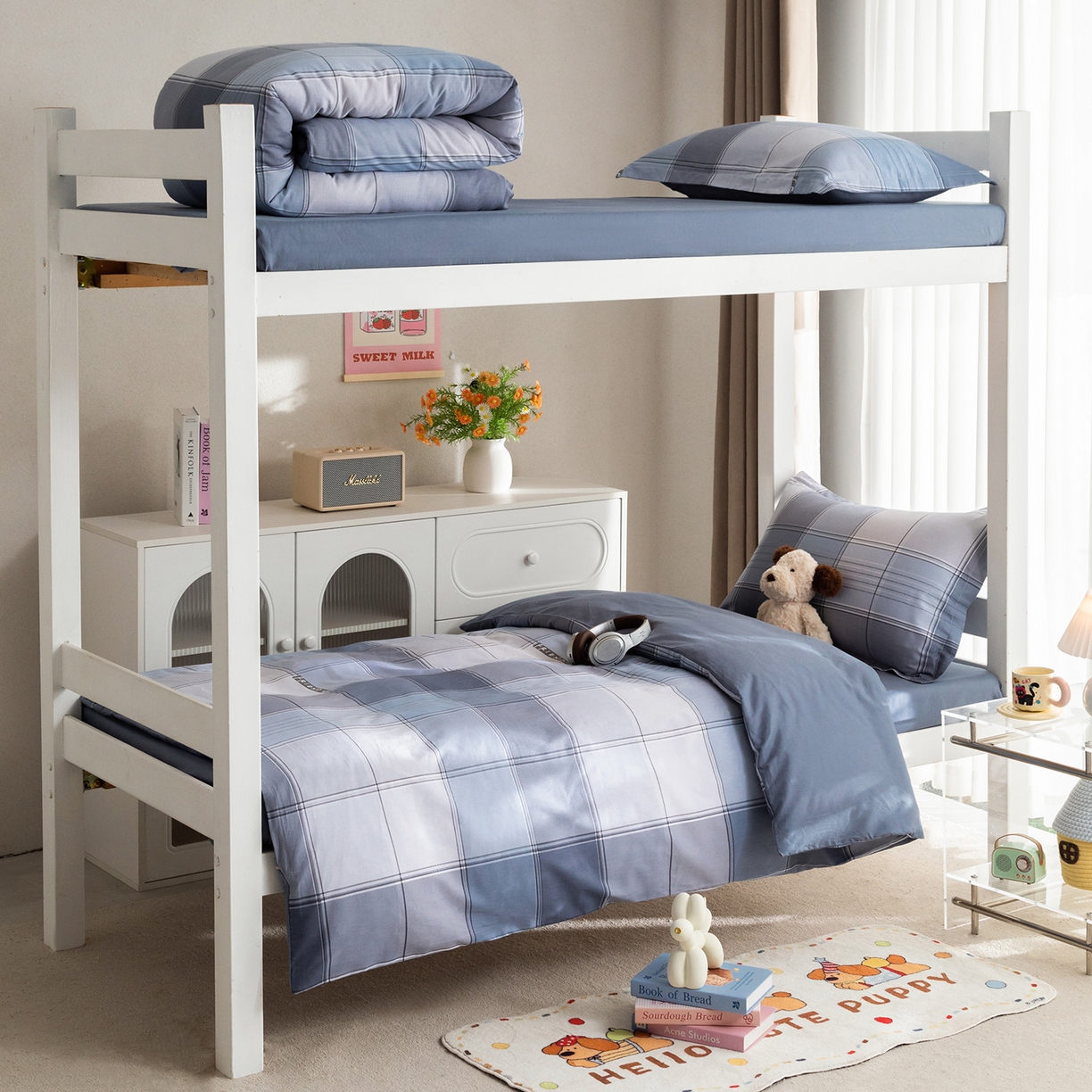 91家纺网 家纺一手货源 找家纺 梦纤绒 2026春夏新款全棉纯棉印花学生宿舍三件套 格序