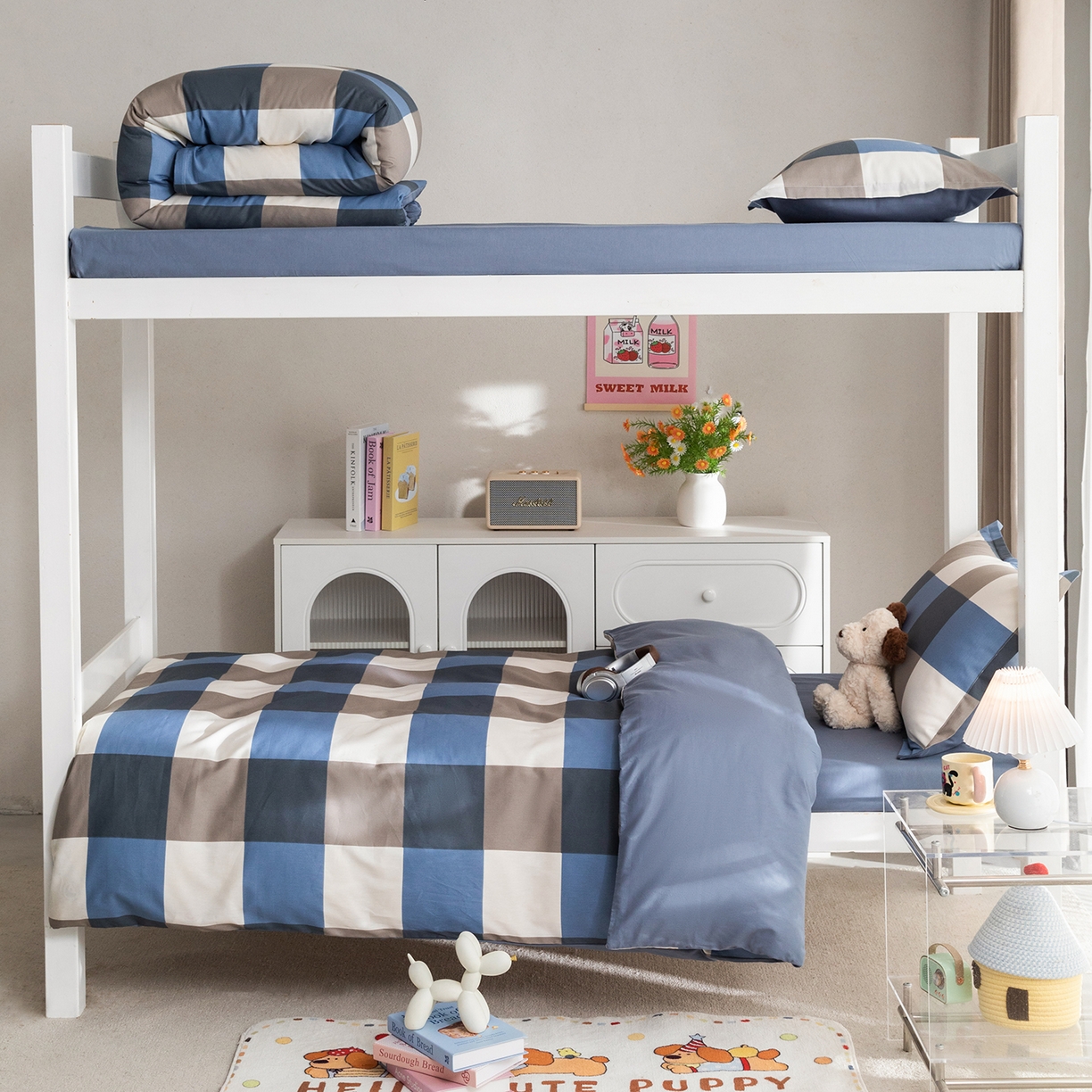 91家纺网 家纺一手货源 找家纺 梦纤绒 2026春夏新款全棉纯棉印花学生宿舍三件套 北欧简格