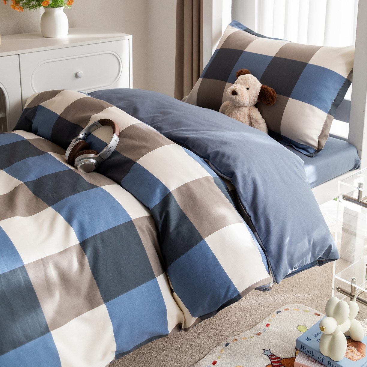 梦纤绒 2026春夏新款全棉纯棉印花学生宿舍三件套 北欧简格