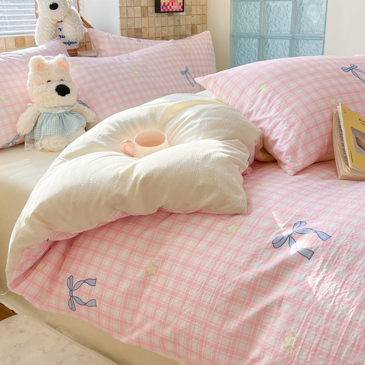 91家纺网 家纺一手货源 找家纺 川悦生活 2026新款云感双层纱木棉四件套 奶油可盐