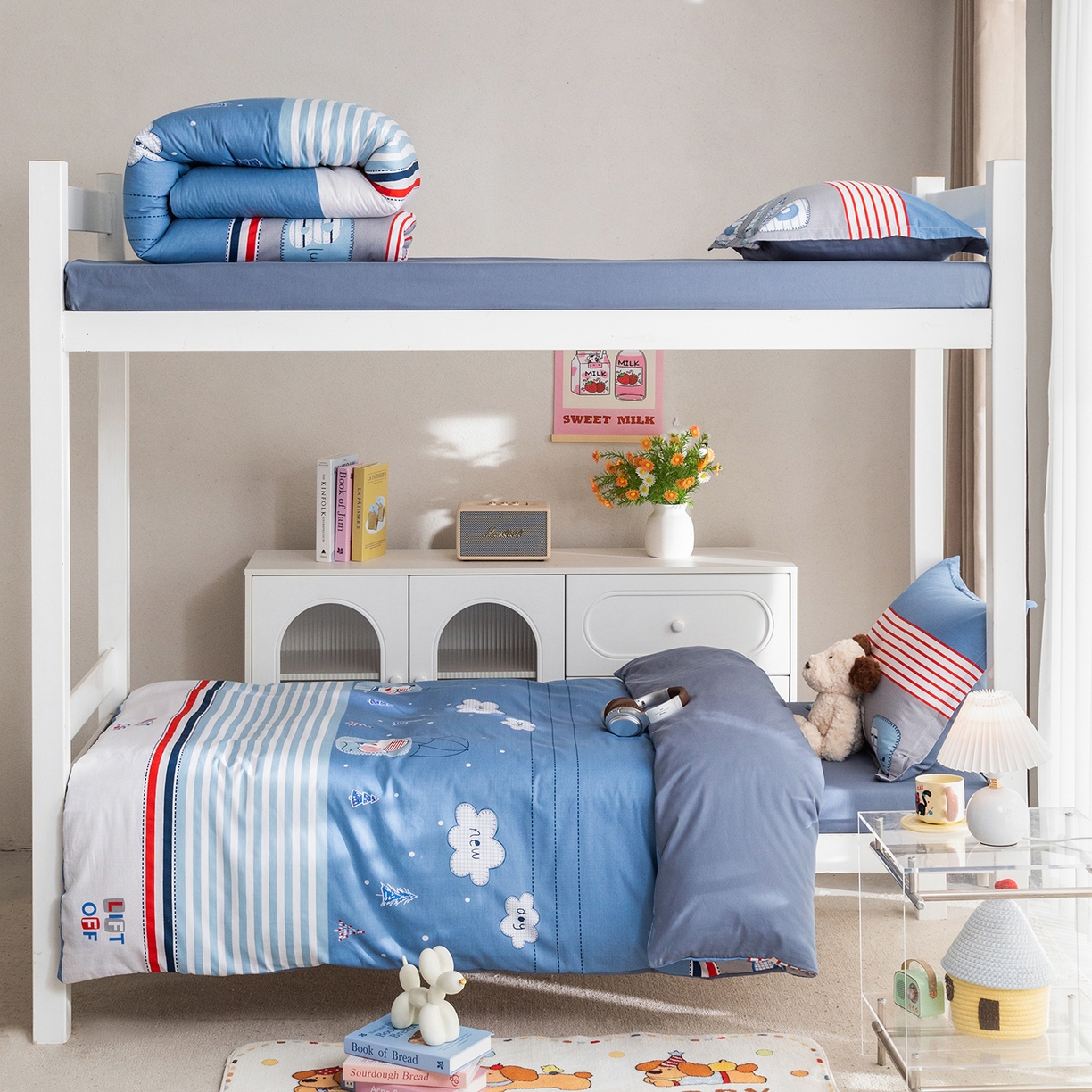 91家纺网 家纺一手货源 找家纺 梦纤绒 2026春夏新款全棉纯棉印花学生宿舍三件套 棉织格语