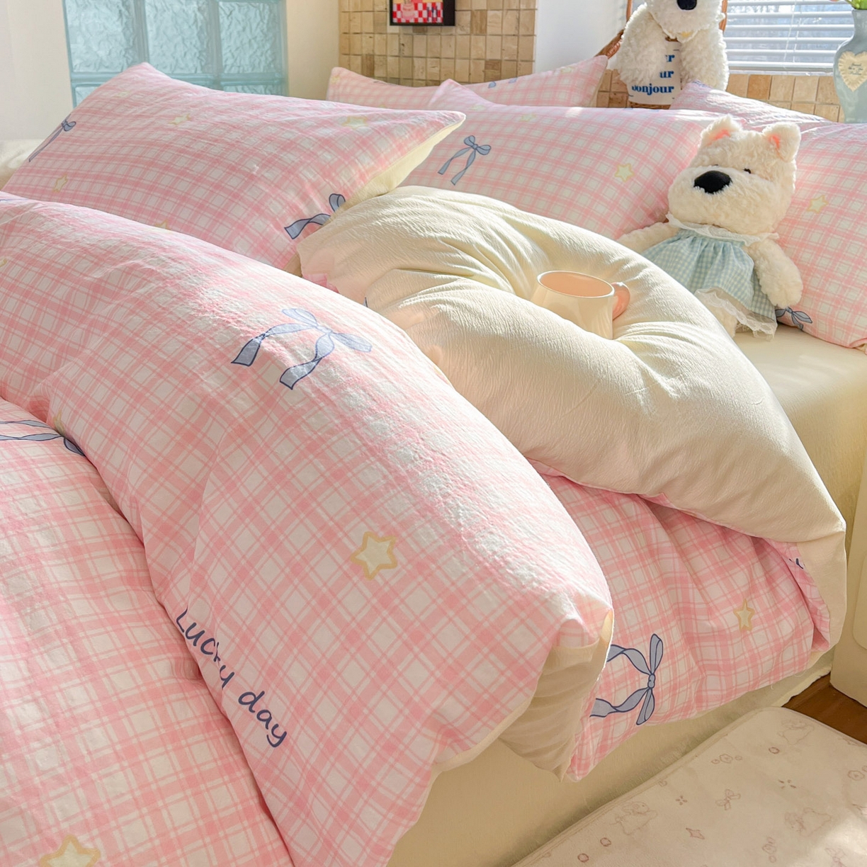 91家纺网 家纺一手货源 找家纺 川悦生活 2026新款云感双层纱木棉四件套 奶油可盐