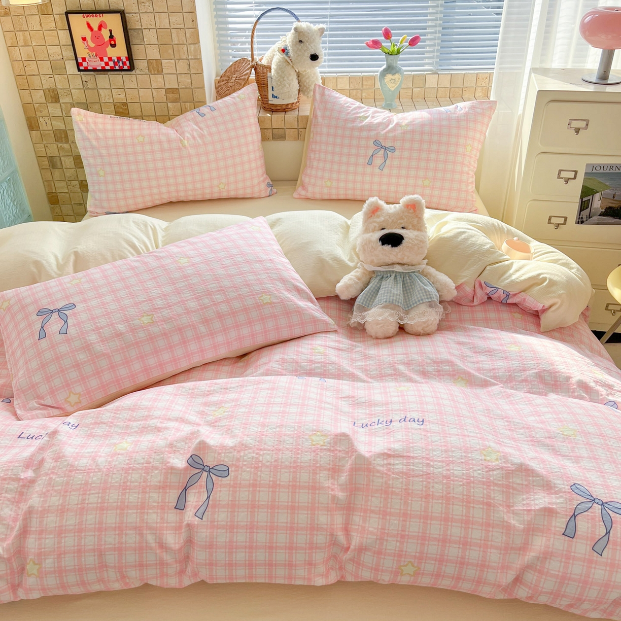 91家纺网 家纺一手货源 找家纺 川悦生活 2026新款云感双层纱木棉四件套 奶油可盐