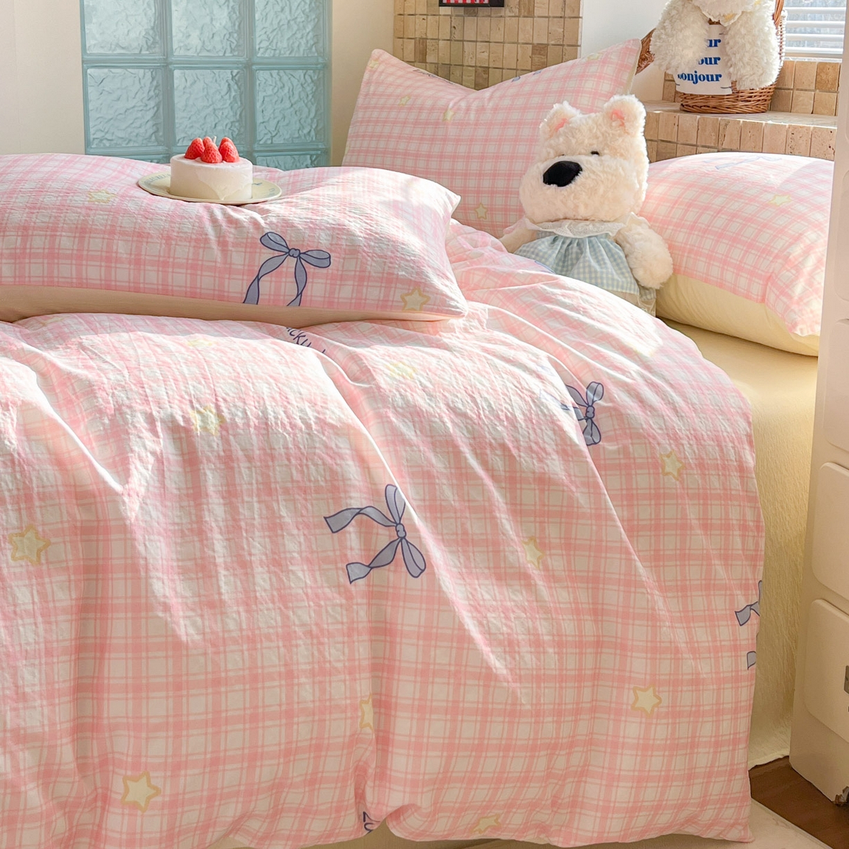 91家纺网 家纺一手货源 找家纺 川悦生活 2026新款云感双层纱木棉四件套 奶油可盐