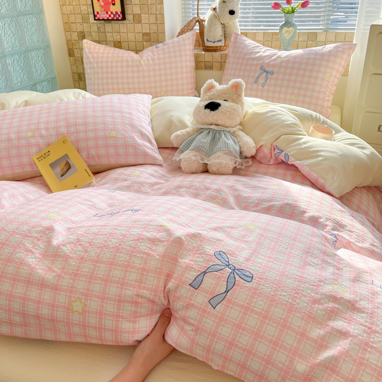 91家纺网 家纺一手货源 找家纺 川悦生活 2026新款云感双层纱木棉四件套 奶油可盐