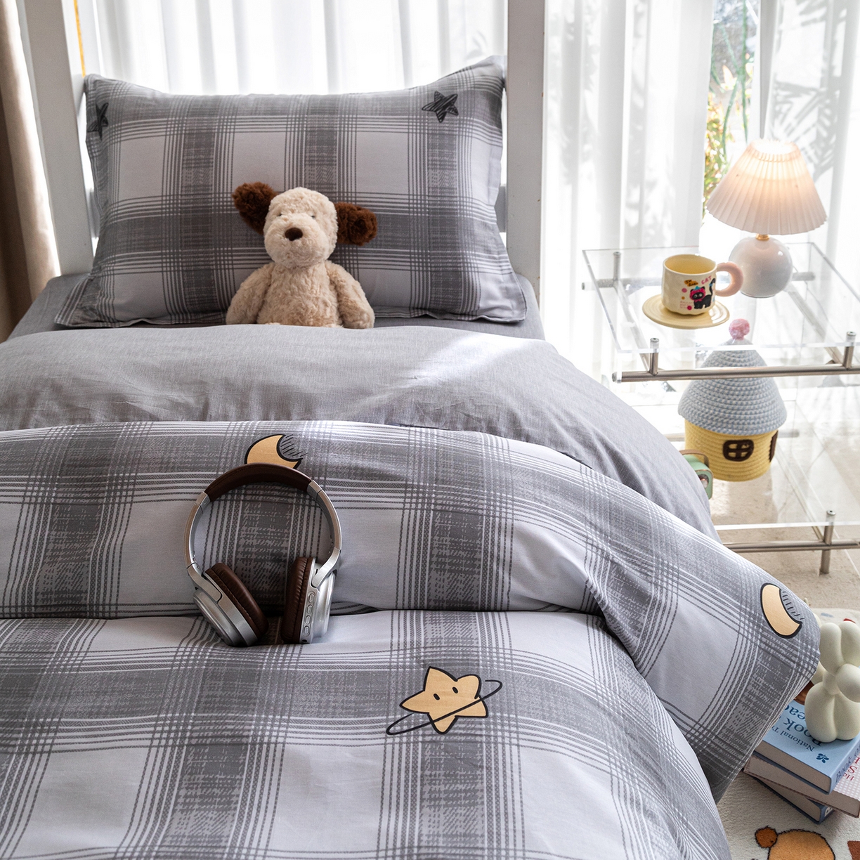 91家纺网 家纺一手货源 找家纺 梦纤绒 2026春夏新款全棉纯棉印花学生宿舍三件套 星空格