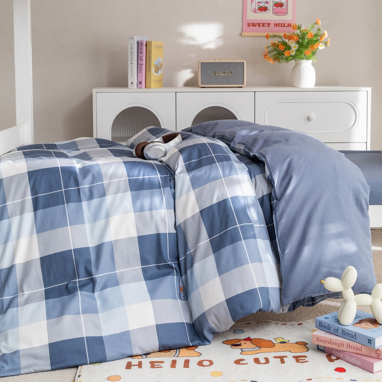 91家纺网 家纺一手货源 找家纺 梦纤绒 2026春夏新款全棉纯棉印花学生宿舍三件套 云柔格纹