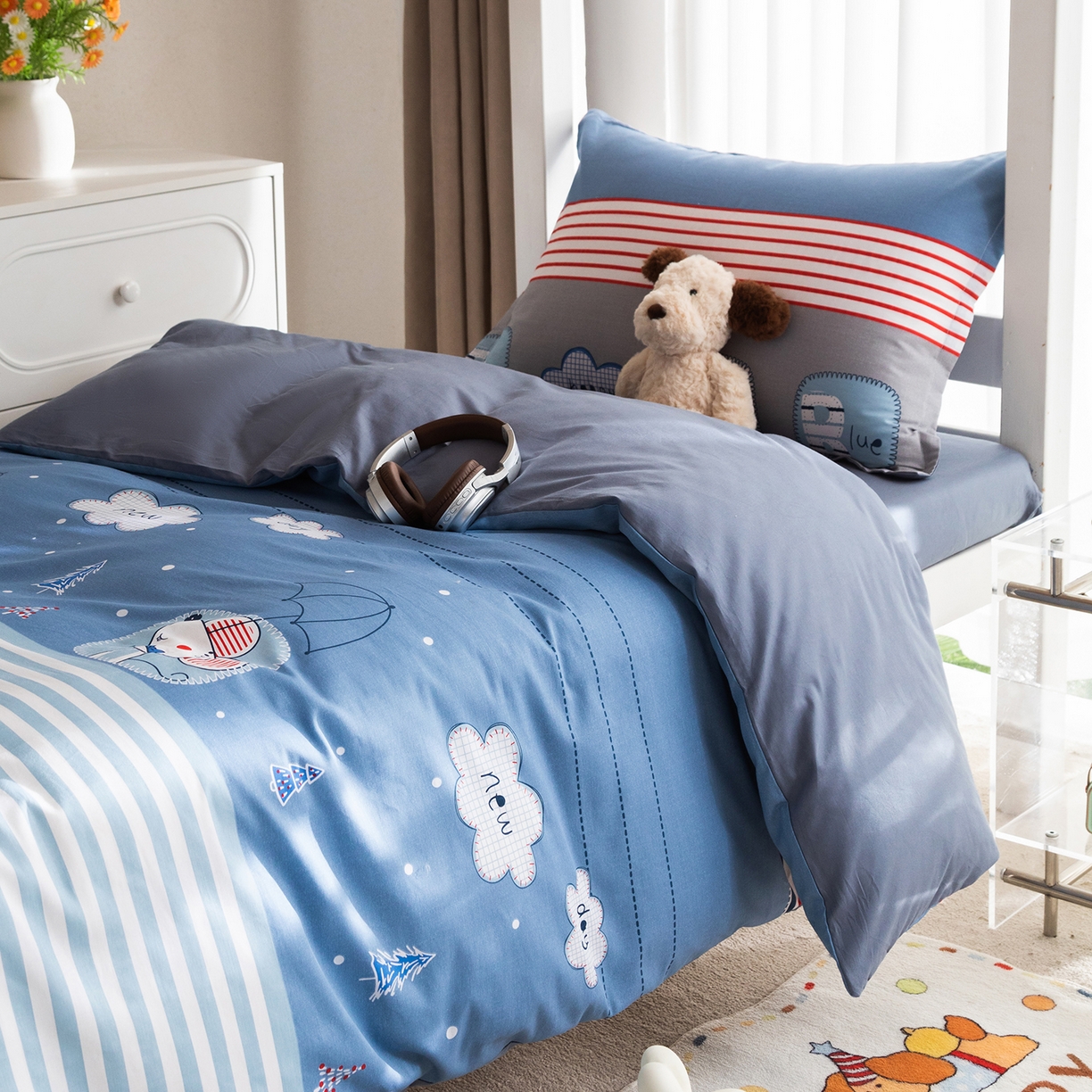 91家纺网 家纺一手货源 找家纺 梦纤绒 2026春夏新款全棉纯棉印花学生宿舍三件套 棉织格语