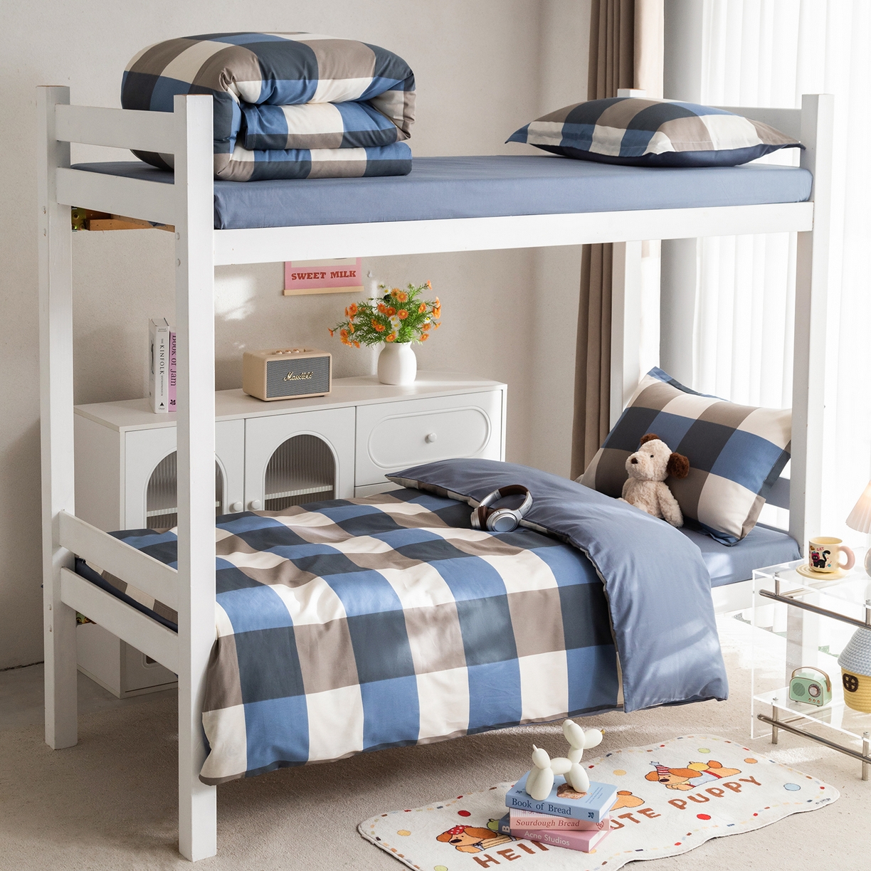 91家纺网 家纺一手货源 找家纺 梦纤绒 2026春夏新款全棉纯棉印花学生宿舍三件套 北欧简格