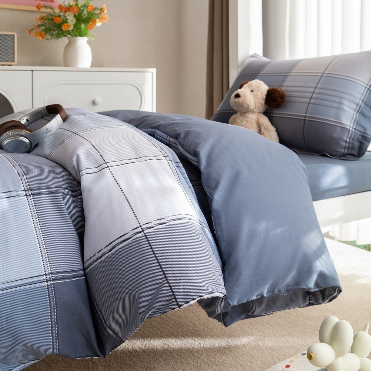 91家纺网 家纺一手货源 找家纺 梦纤绒 2026春夏新款全棉纯棉印花学生宿舍三件套 格序