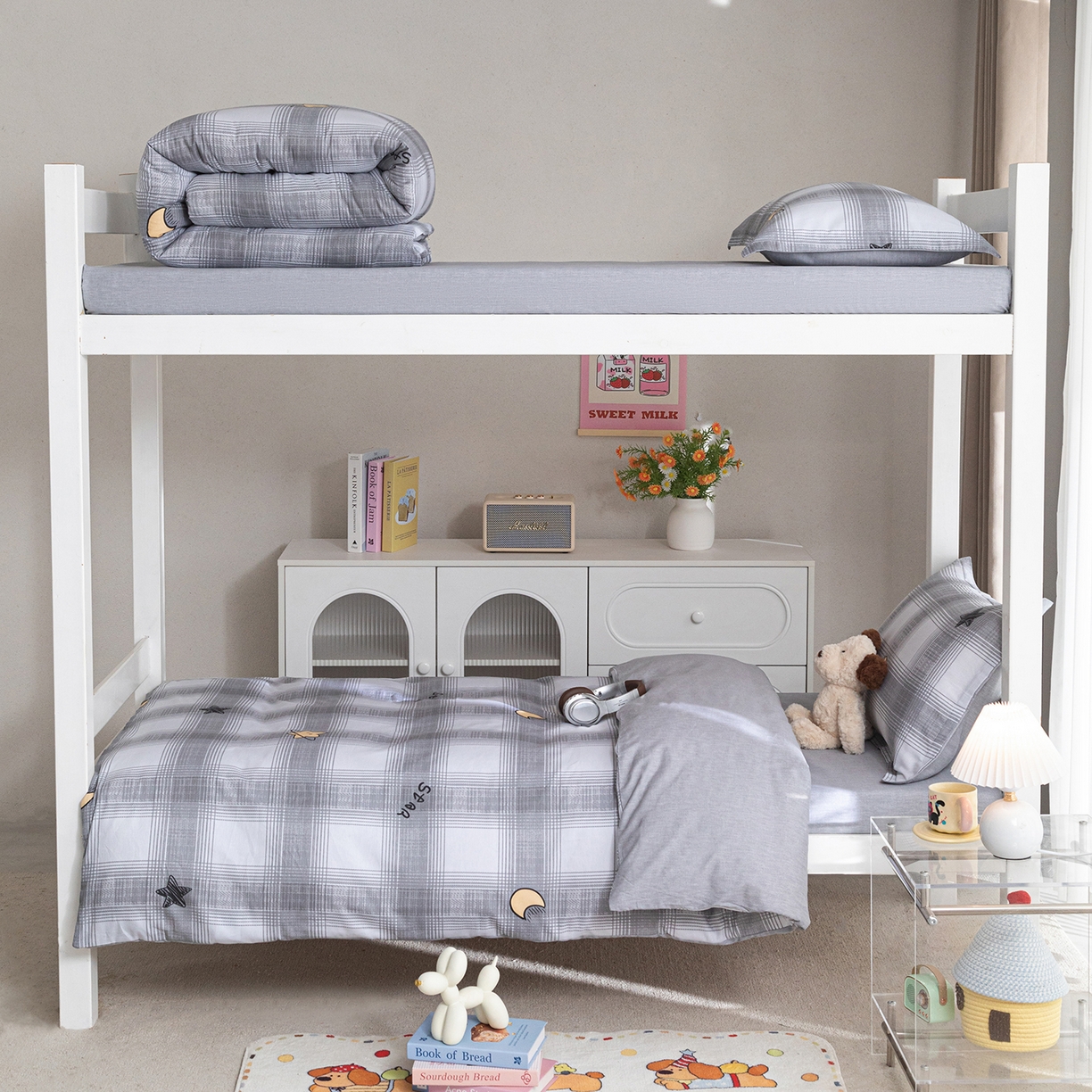 91家纺网 家纺一手货源 找家纺 梦纤绒 2026春夏新款全棉纯棉印花学生宿舍三件套 星空格