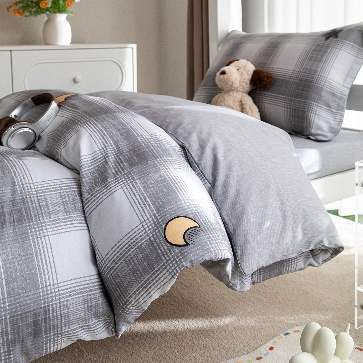 91家纺网 家纺一手货源 找家纺 梦纤绒 2026春夏新款全棉纯棉印花学生宿舍三件套 星空格