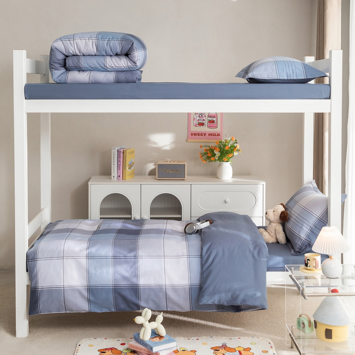 91家纺网 家纺一手货源 找家纺 梦纤绒 2026春夏新款全棉纯棉印花学生宿舍三件套 格序