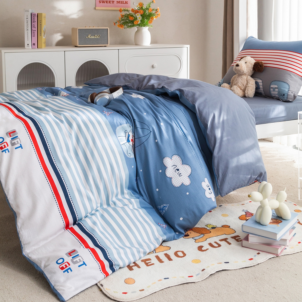 91家纺网 家纺一手货源 找家纺 梦纤绒 2026春夏新款全棉纯棉印花学生宿舍三件套 棉织格语