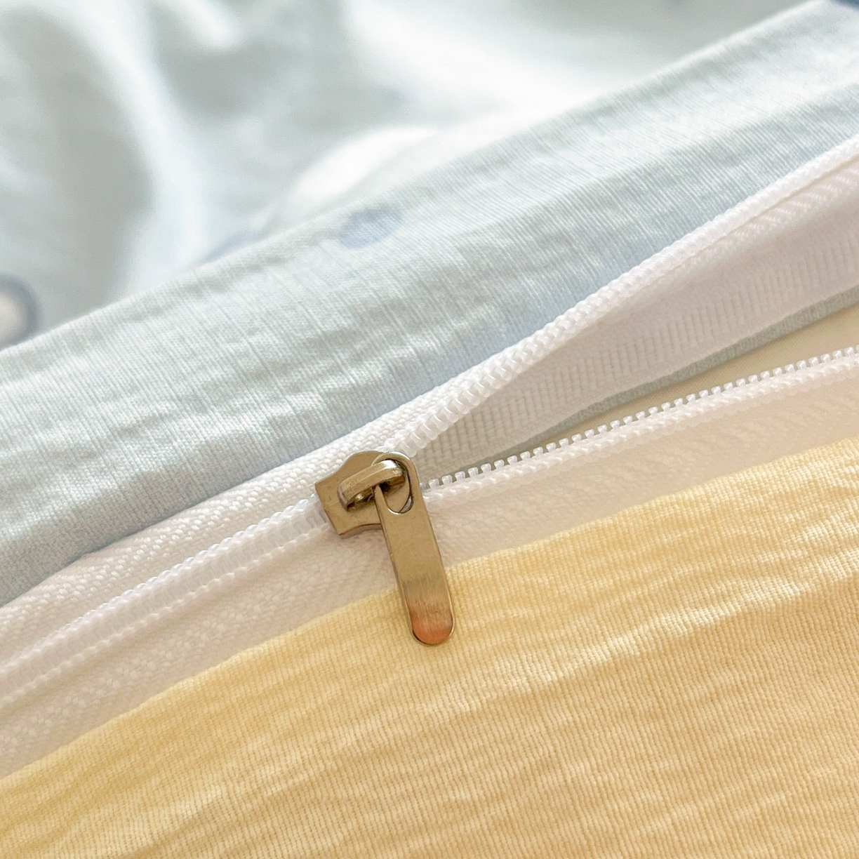 91家纺网 家纺一手货源 找家纺 川悦生活 2026新款云感双层纱木棉四件套 海盐小咪