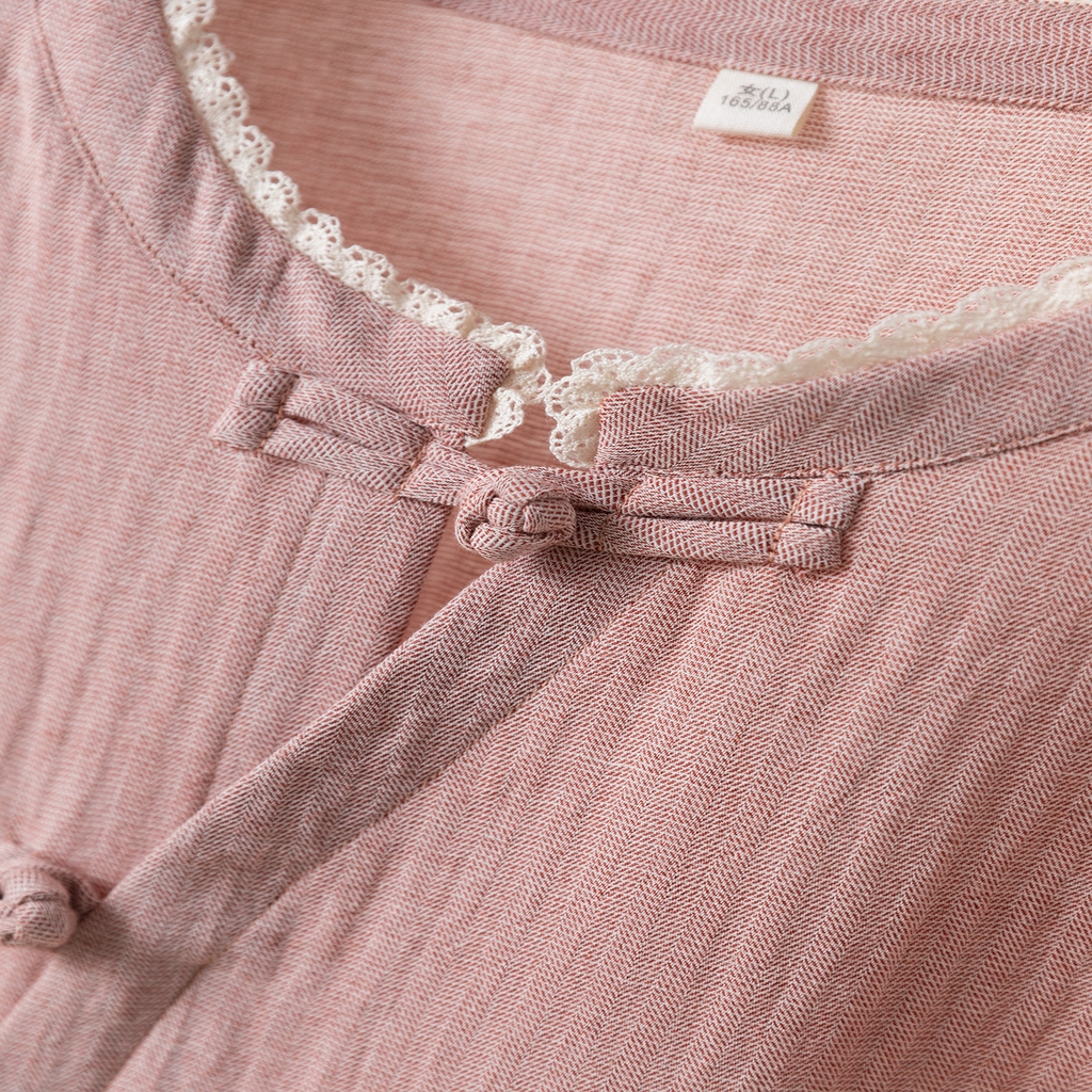 91家纺网 家纺一手货源 找家纺 （总）洛兰沙家居馆 26春季新品纯棉睡衣女盘扣复古禅意女春秋季中式盘扣家居服可外穿