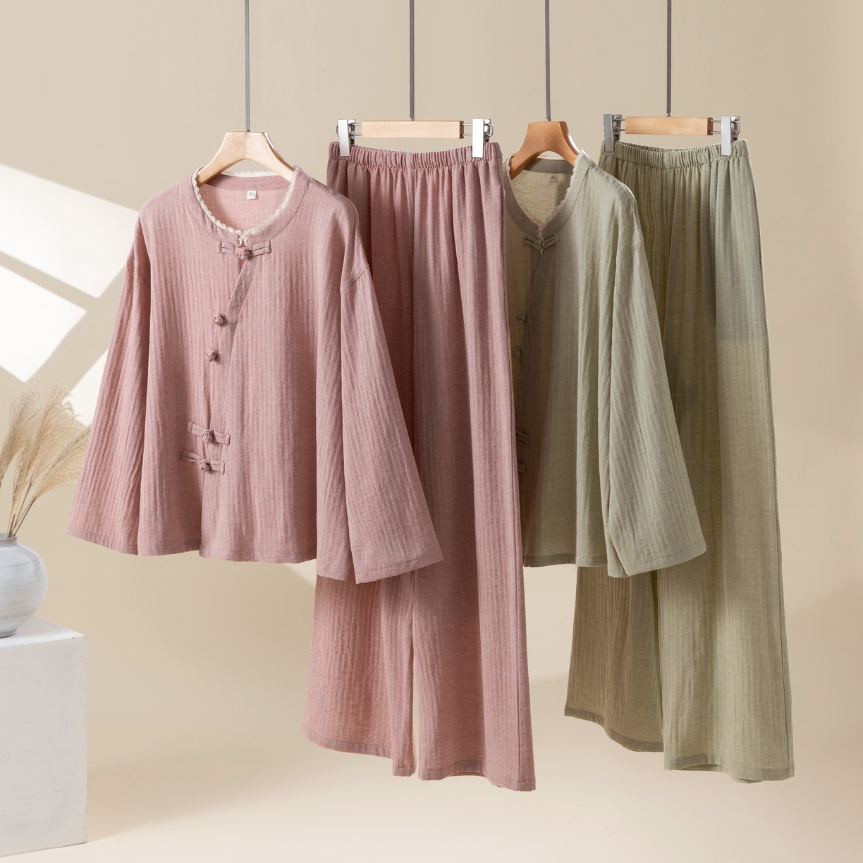 （总）洛兰沙家居馆 26春季新品纯棉睡衣女盘扣复古禅意女春秋季中式盘扣家居服可外穿