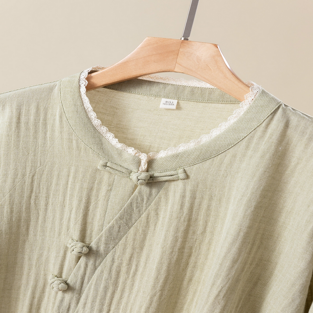 91家纺网 家纺一手货源 找家纺 （总）洛兰沙家居馆 26春季新品纯棉睡衣女盘扣复古禅意女春秋季中式盘扣家居服可外穿