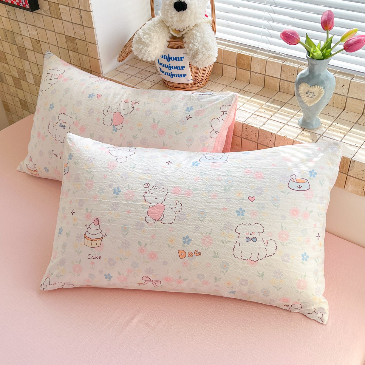 91家纺网 家纺一手货源 找家纺 川悦生活 2026新款云感双层纱木棉四件套 嘟嘟花园