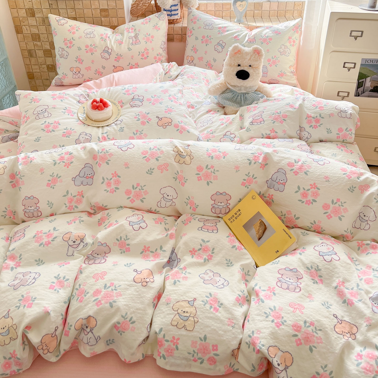 91家纺网 家纺一手货源 找家纺 川悦生活 2026新款云感双层纱木棉四件套 花都小狗