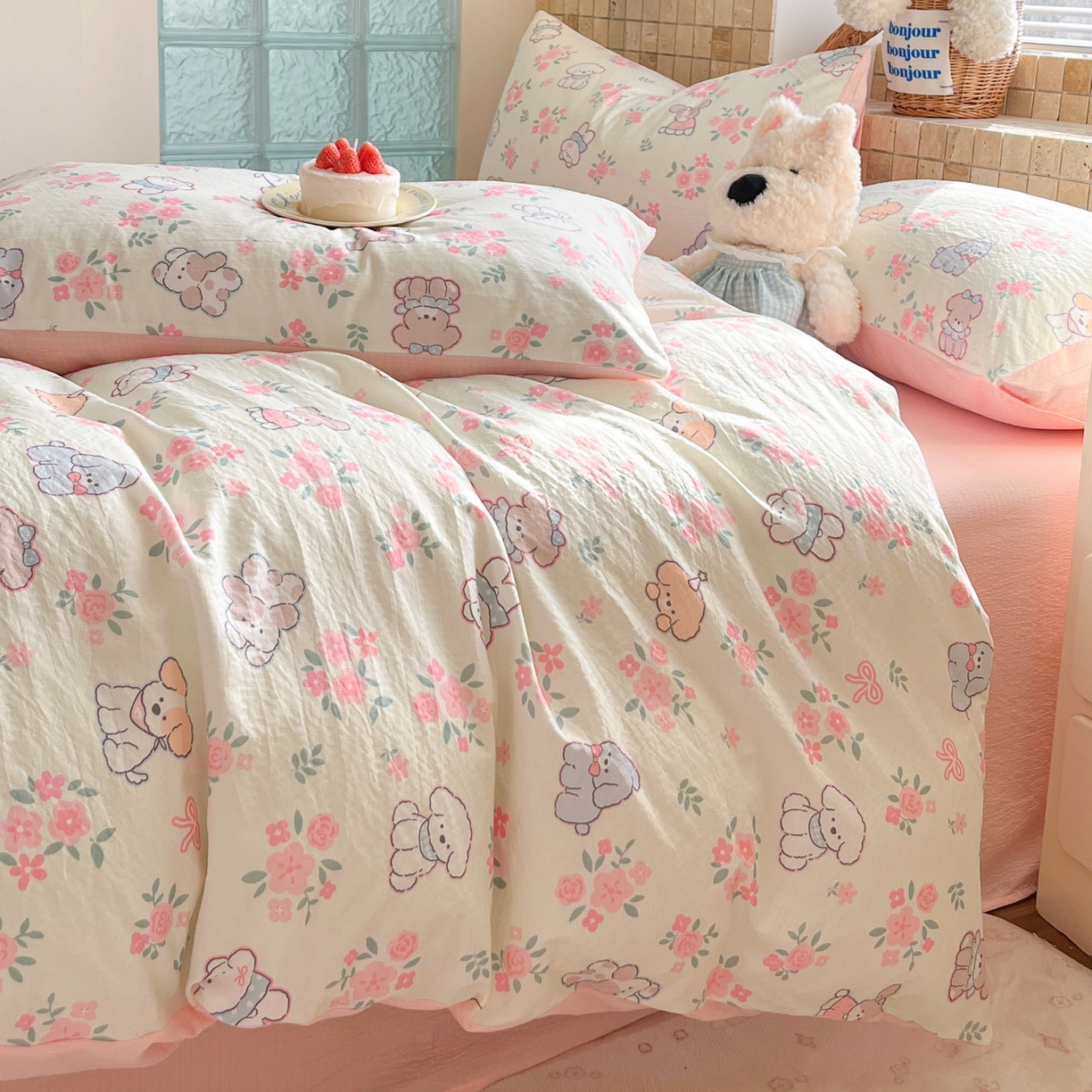 91家纺网 家纺一手货源 找家纺 川悦生活 2026新款云感双层纱木棉四件套 花都小狗