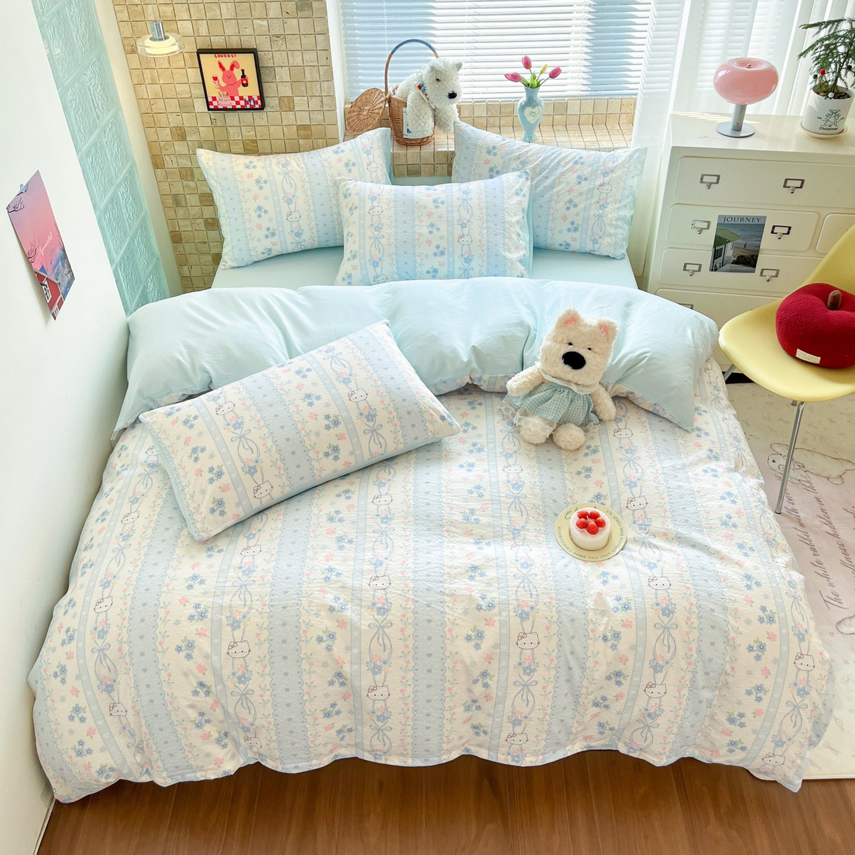 91家纺网 家纺一手货源 找家纺 川悦生活 2026新款云感双层纱木棉四件套 花艺喵喵