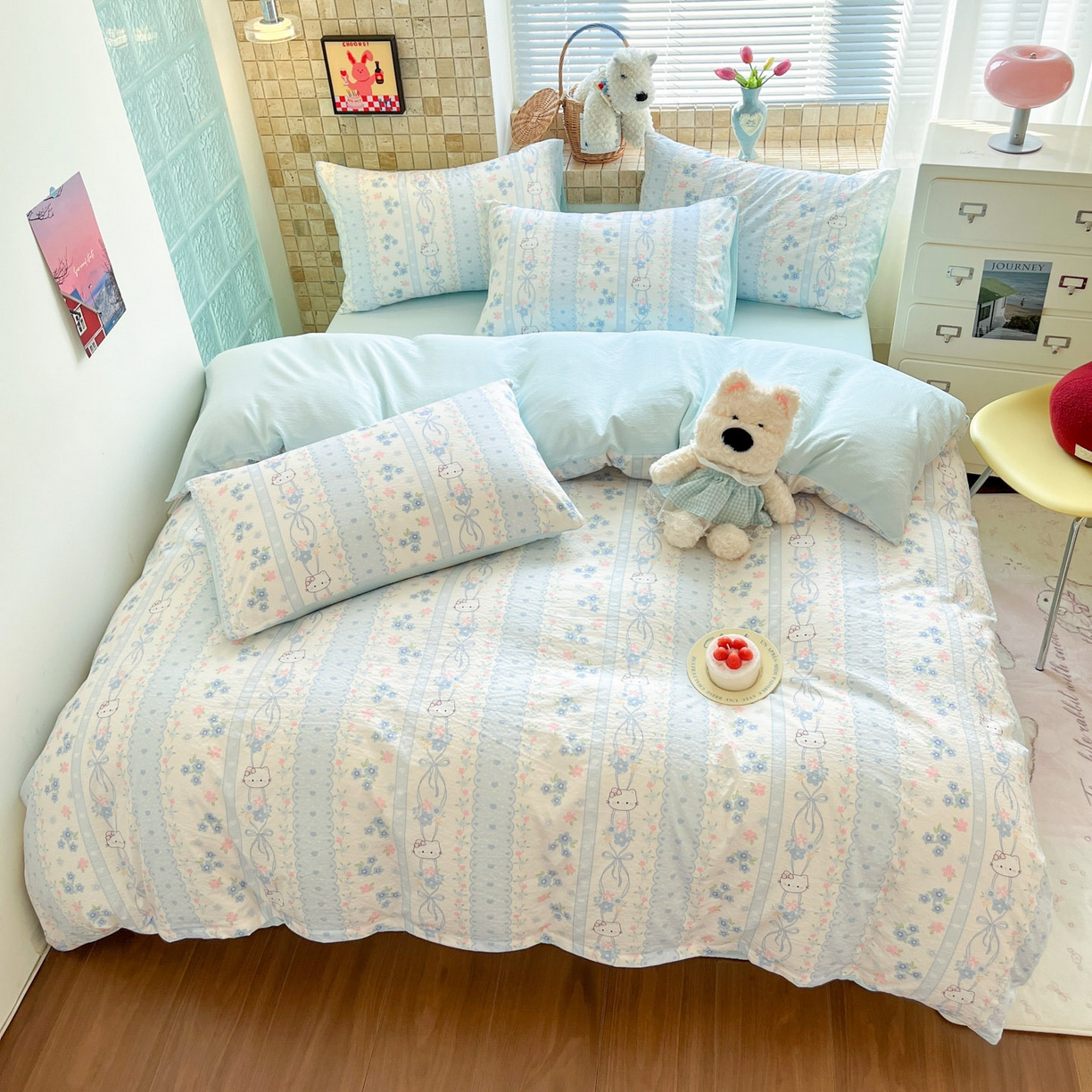 91家纺网 家纺一手货源 找家纺 川悦生活 2026新款云感双层纱木棉四件套 花艺喵喵