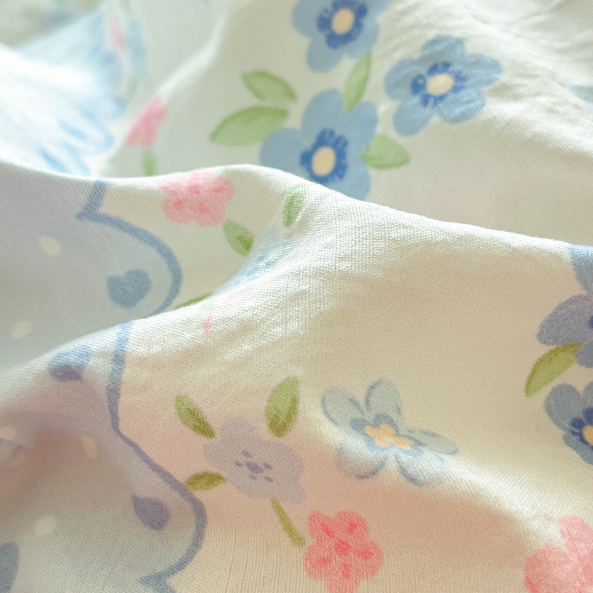 91家纺网 家纺一手货源 找家纺 川悦生活 2026新款云感双层纱木棉四件套 花艺喵喵