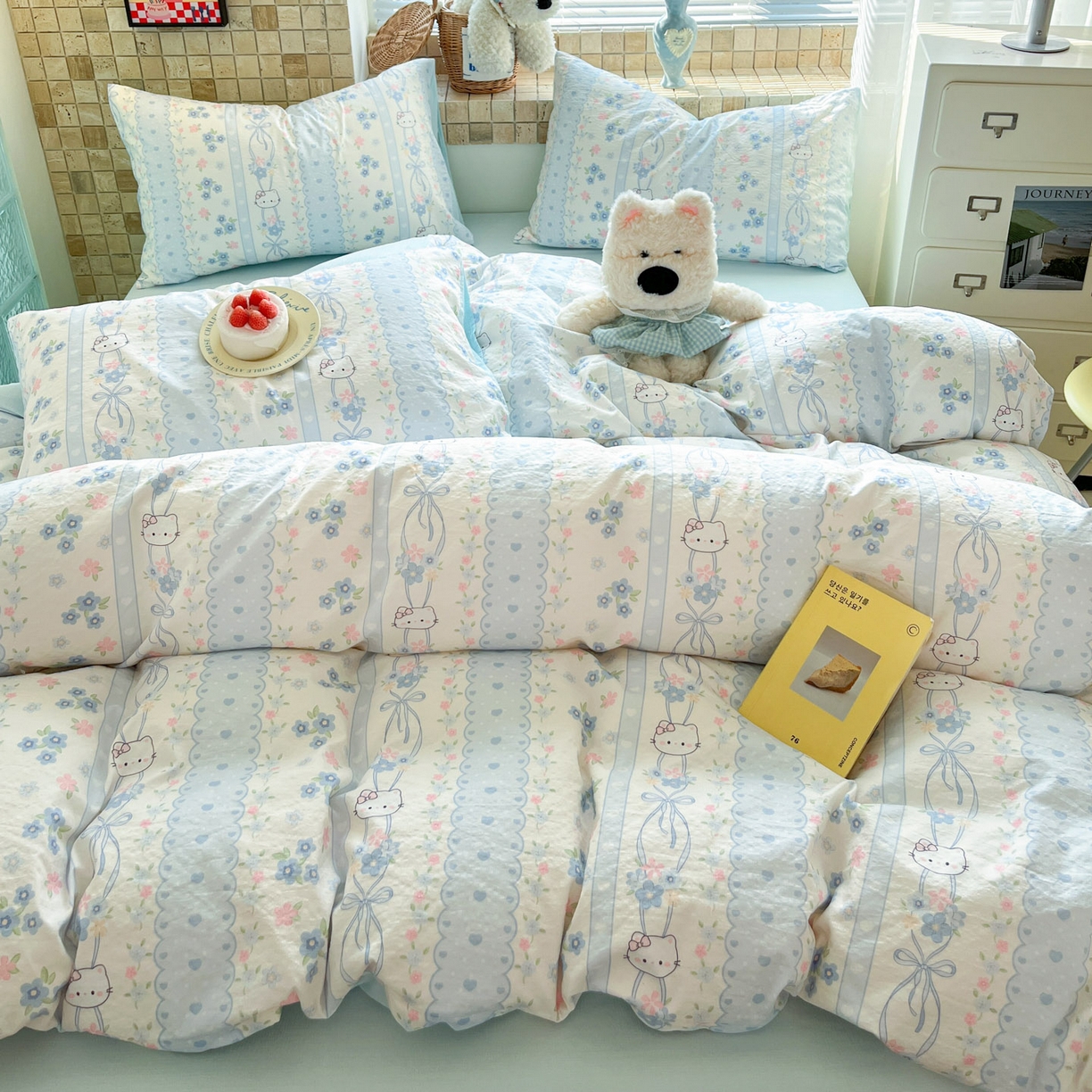 91家纺网 家纺一手货源 找家纺 川悦生活 2026新款云感双层纱木棉四件套 花艺喵喵