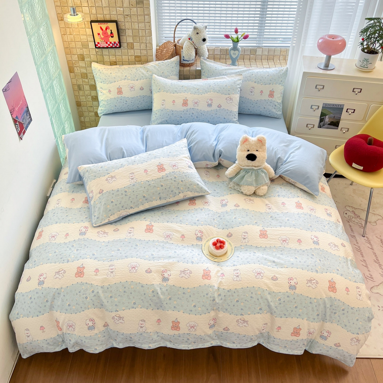 91家纺网 家纺一手货源 找家纺 川悦生活 2026新款云感双层纱木棉四件套 花田乐园